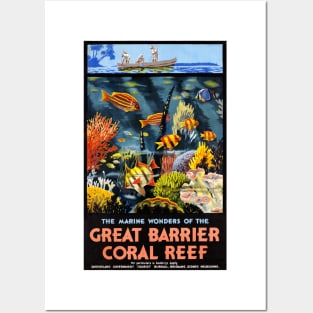 Vintage Travel Poster The Marine Wonders of the Great Barrier Reef Australia Posters and Art